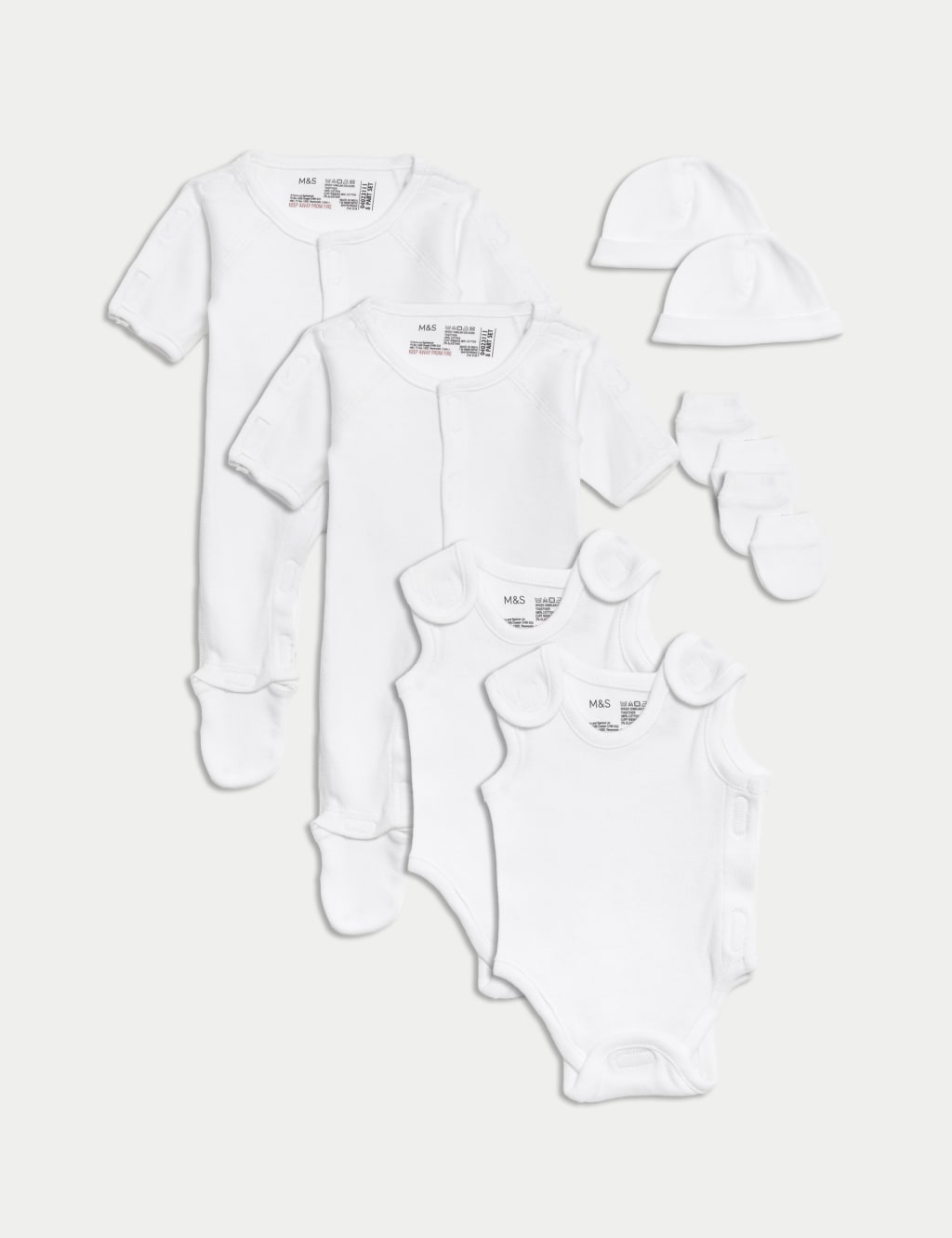 M&S 8pc Pure Cotton Premature Starter Set White