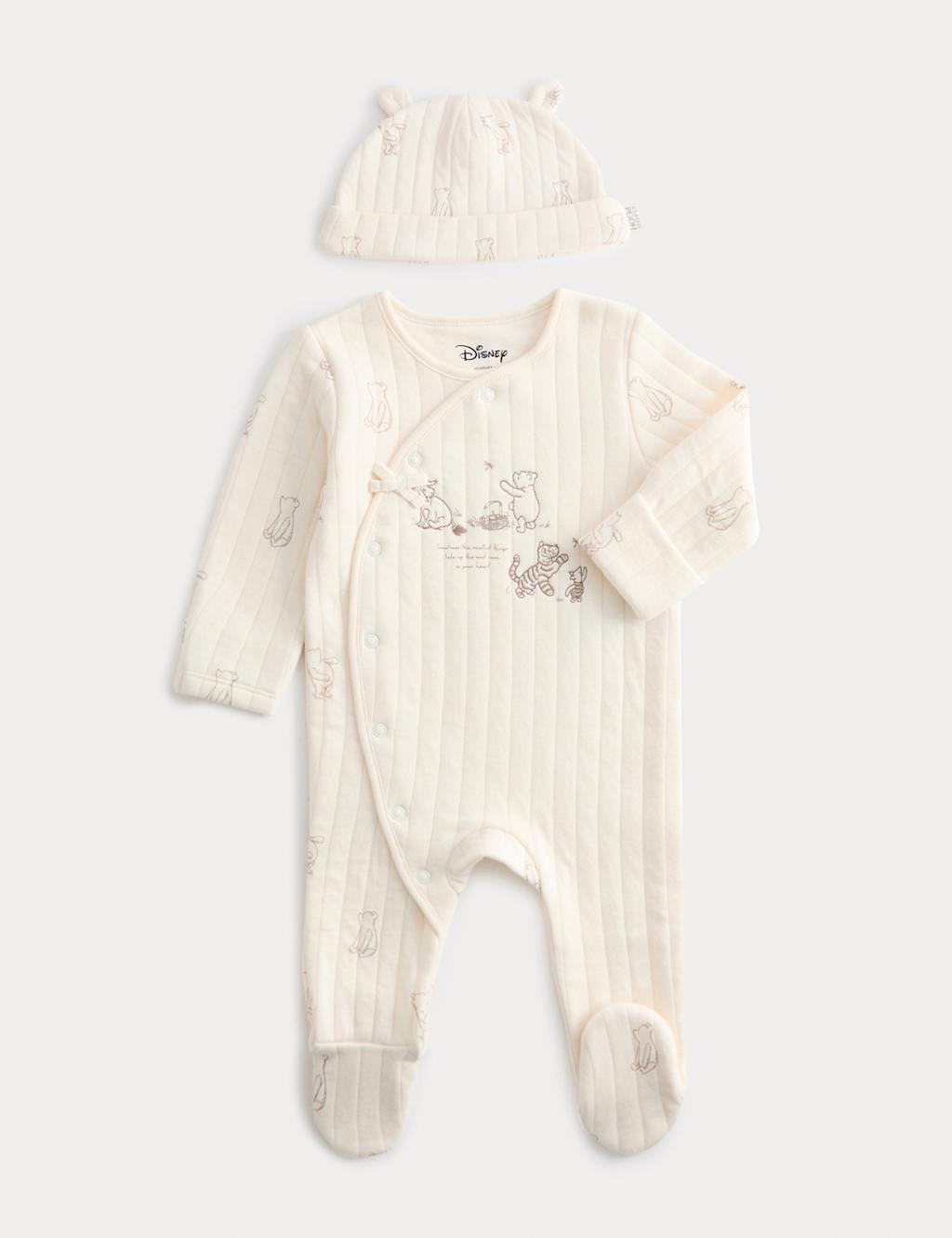 M&S Winnie The Pooh & Friends Sleepsuit with Hat (6lbs-3 Yrs) Ivory Mix
