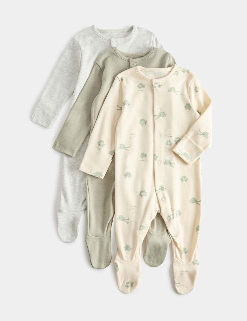 M&S Kids 3 Pack Pure Cotton Frog Sleepsuits (0 Mths-3 Yrs) - 3-6 Months - Grey Mix
