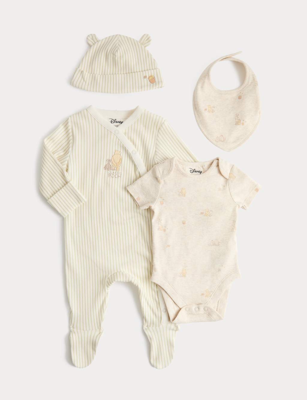 M&S Kids 4 Piece Pure Cotton Winnie the Pooh Set (0-12 Mths) - Newborn - Cream Mix