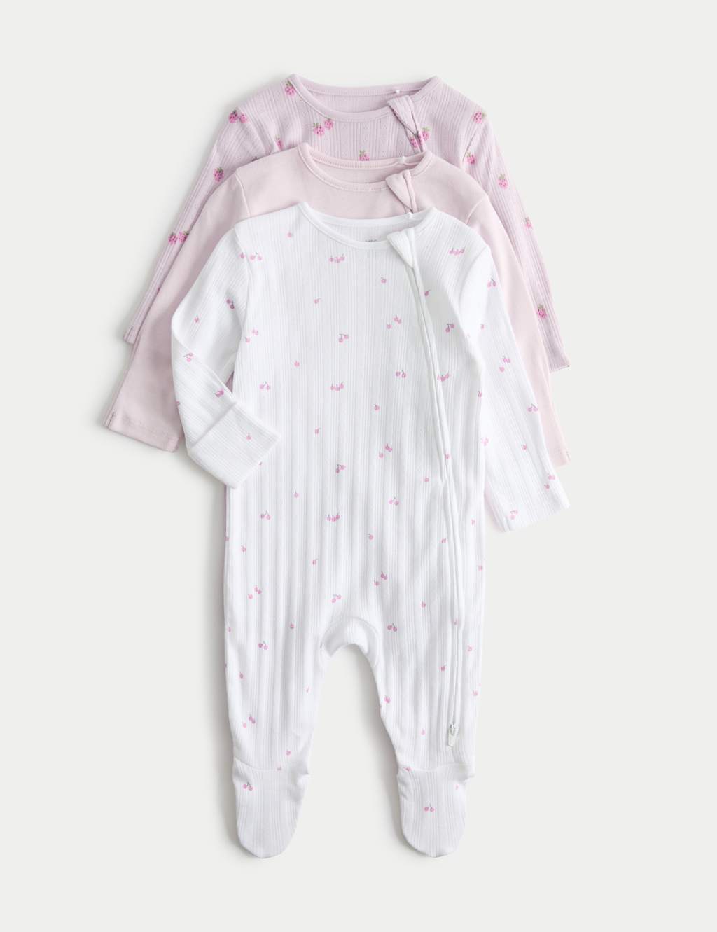 M&S Girls 3 Pack Pure Cotton Printed Sleepsuits (6lbs 3oz-3 Yrs) - 3-6 Months - Magenta