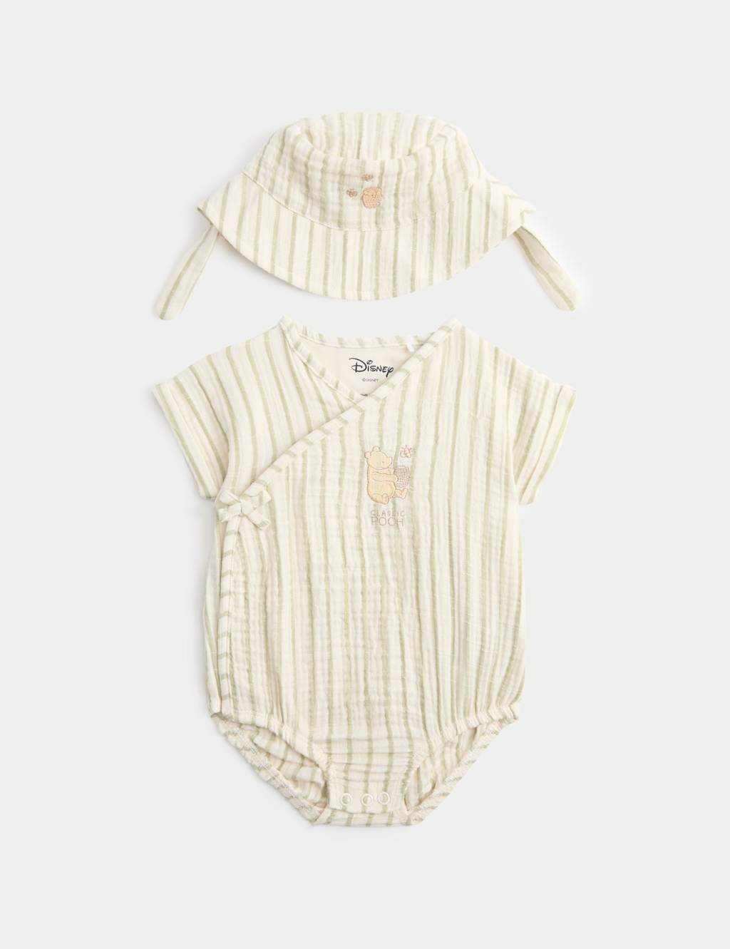 M&S Kids 2 Piece Winnie the Pooh Bodysuit with Hat (7lbs-12 Mths) - 3-6 Months - Cream Mix