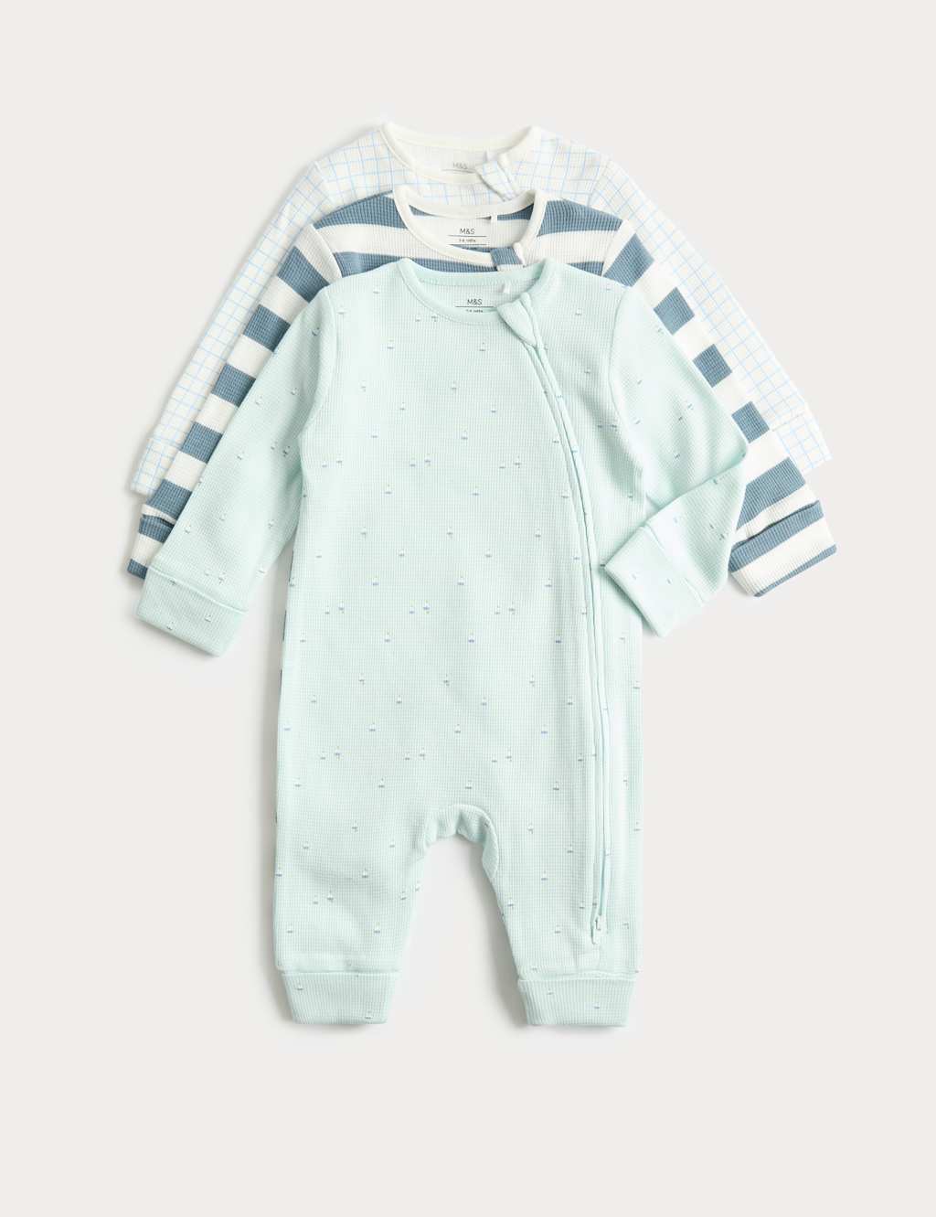 M&S Boys 3 Pack Pure Cotton Nautical Sleepsuits (6 ½lbs-3 Yrs) - Tiny - Blue