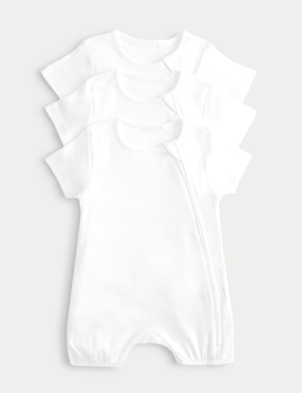 M&S Kids 3 Pack Pure Cotton White Rompers (0-3 Years) - 0-3 Months
