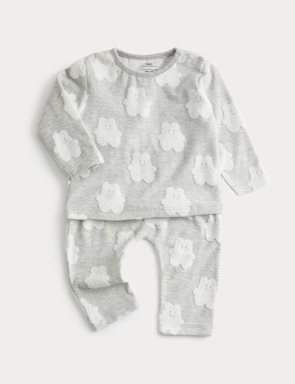 M&S 2pc Cotton Rich Textured Outfit (0-12 Mths) Grey Marl