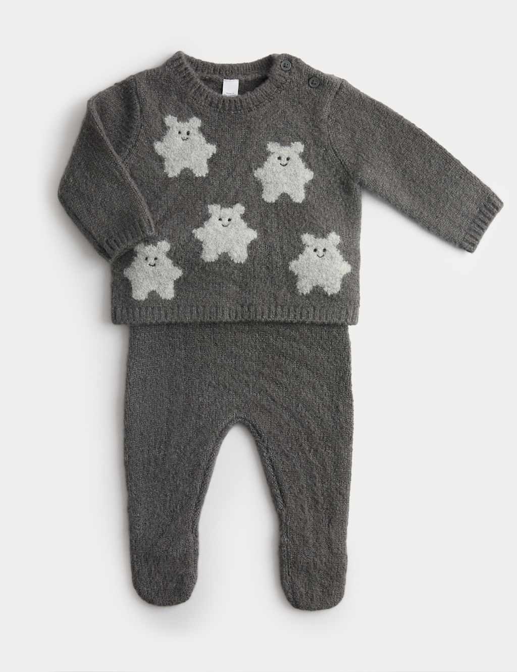 M&S 2pc Knitted Intarsia Outfit (0-12 Mths) Charcoal Mix
