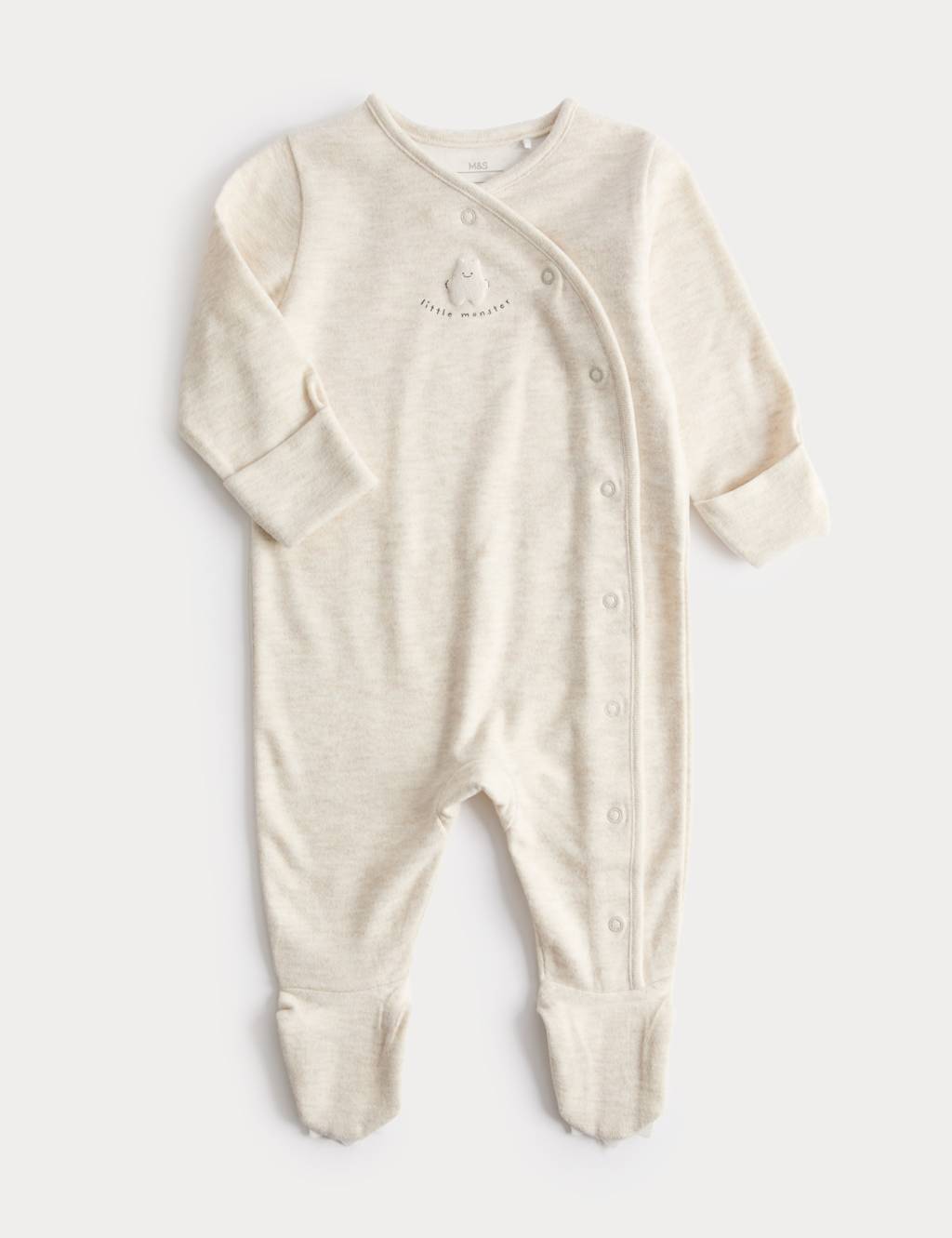 M&S Kids Little Monster' Slogan Sleepsuit (Newborn-1 Year) - Newborn - Cream