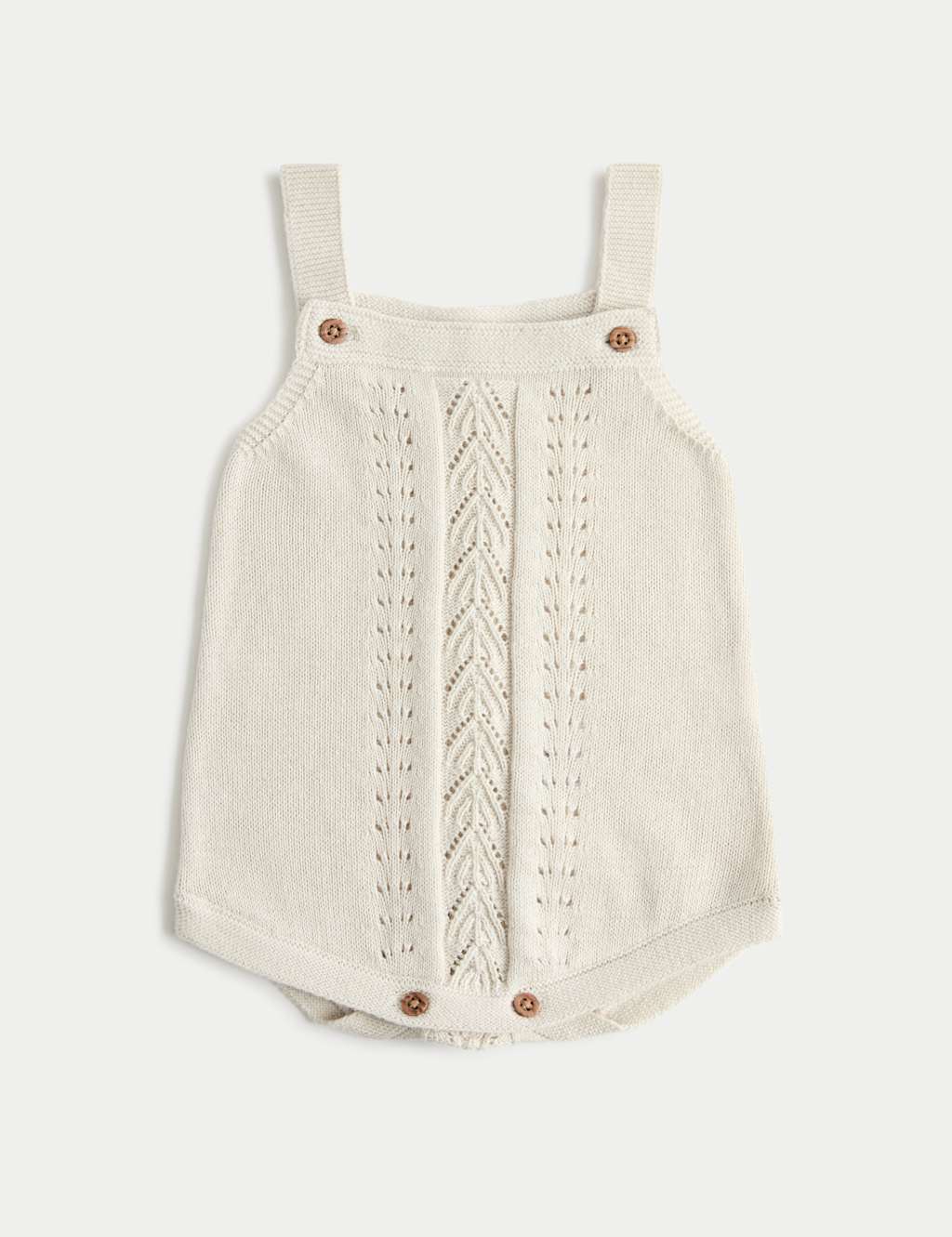 M&S Girls Pure Cotton Romper (0-12 Mths) - 9-12 Months - Light Natural