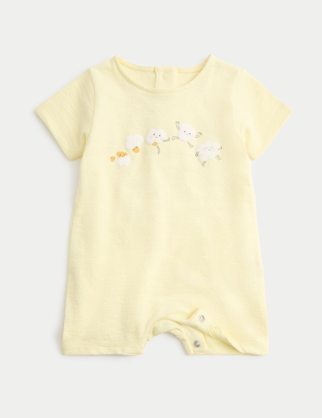 M&S Kids Pure Cotton Popcorn Print Romper (0-24 Mths) - 1 Months - Yellow