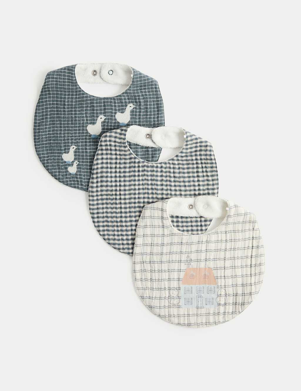 M&S 3 Pack Pure Cotton Dribble Bibs Light Natural