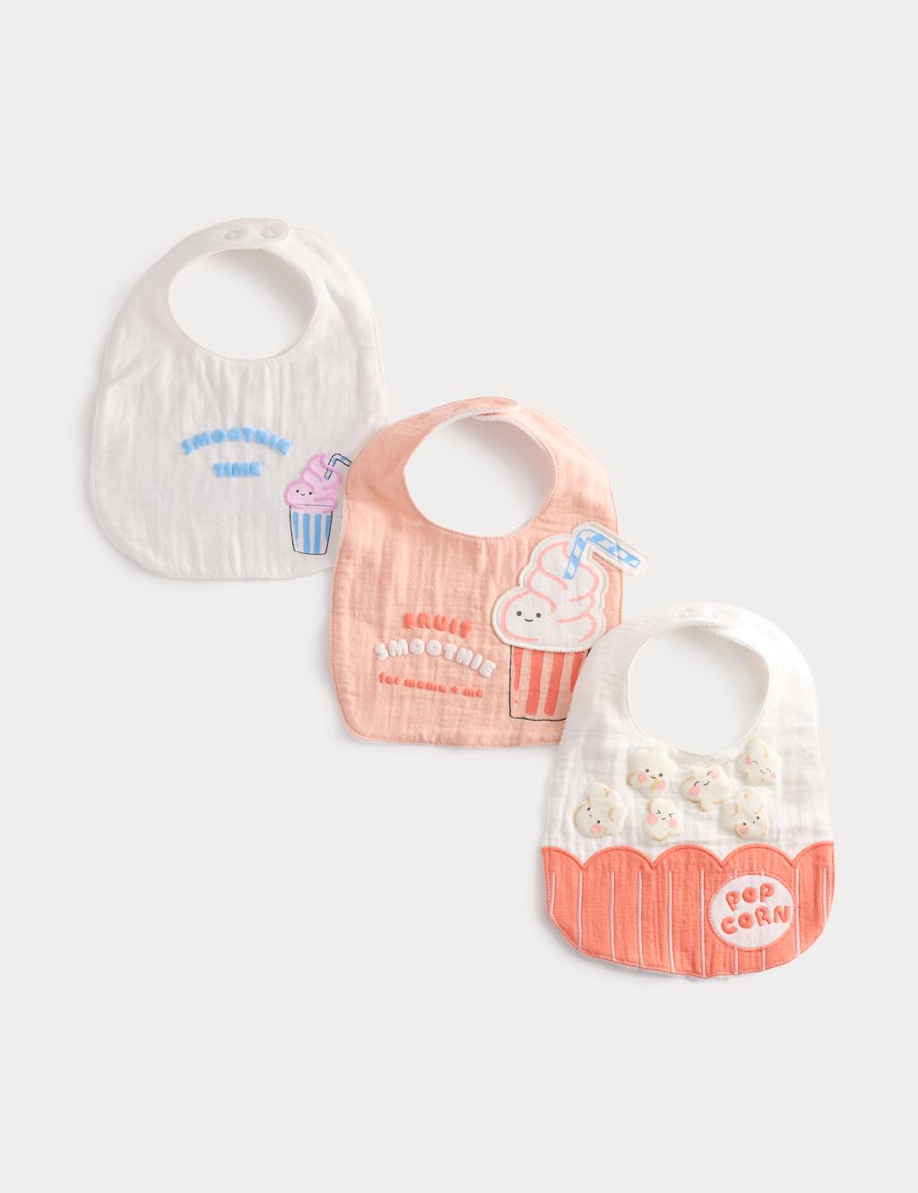 M&S Kids 3 Pack Cotton Rich Ice Cream Bibs
