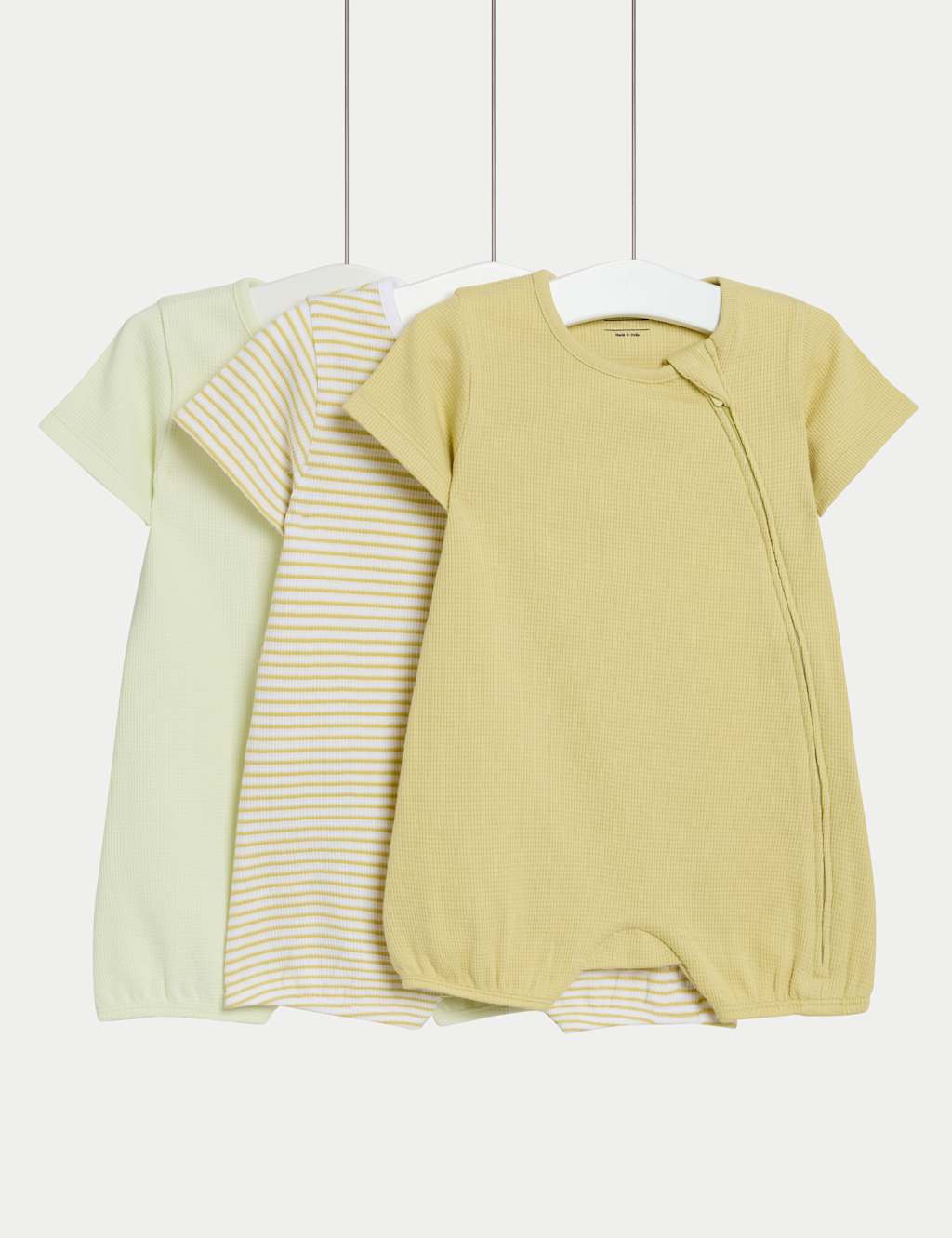 3pk Pure Cotton Waffle Rompers (6½lbs-3 Yrs)