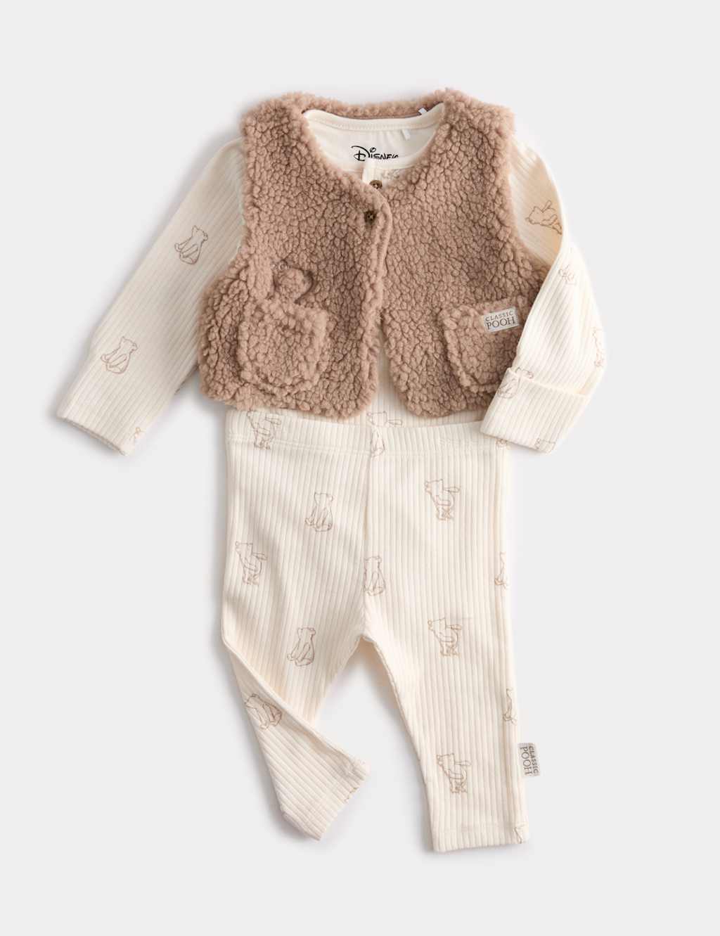 M&S 3pc Winnie the Pooh Outfit (0-12 Mths) Cream Mix