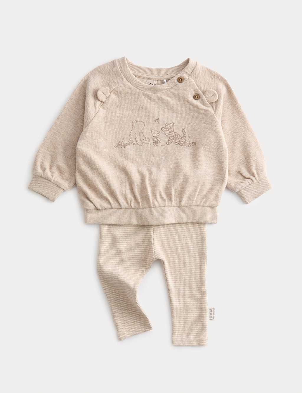 M&S 2pc Cotton Rich Winnie the Pooh & Friends Outfit (7lbs-12 Mths) Stone