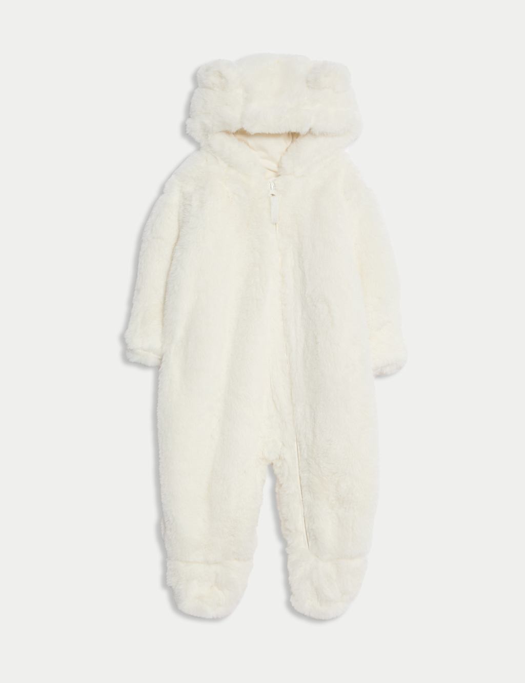 M&S Faux Fur Hooded Pramsuit (0-12 Mths) Ecru