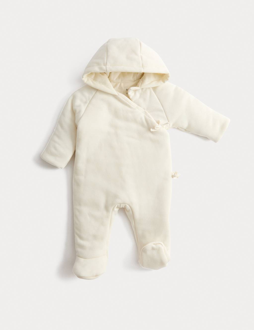 M&S Cotton Rich Hooded Wrap Pramsuit (0-12 Mths) Light Cream