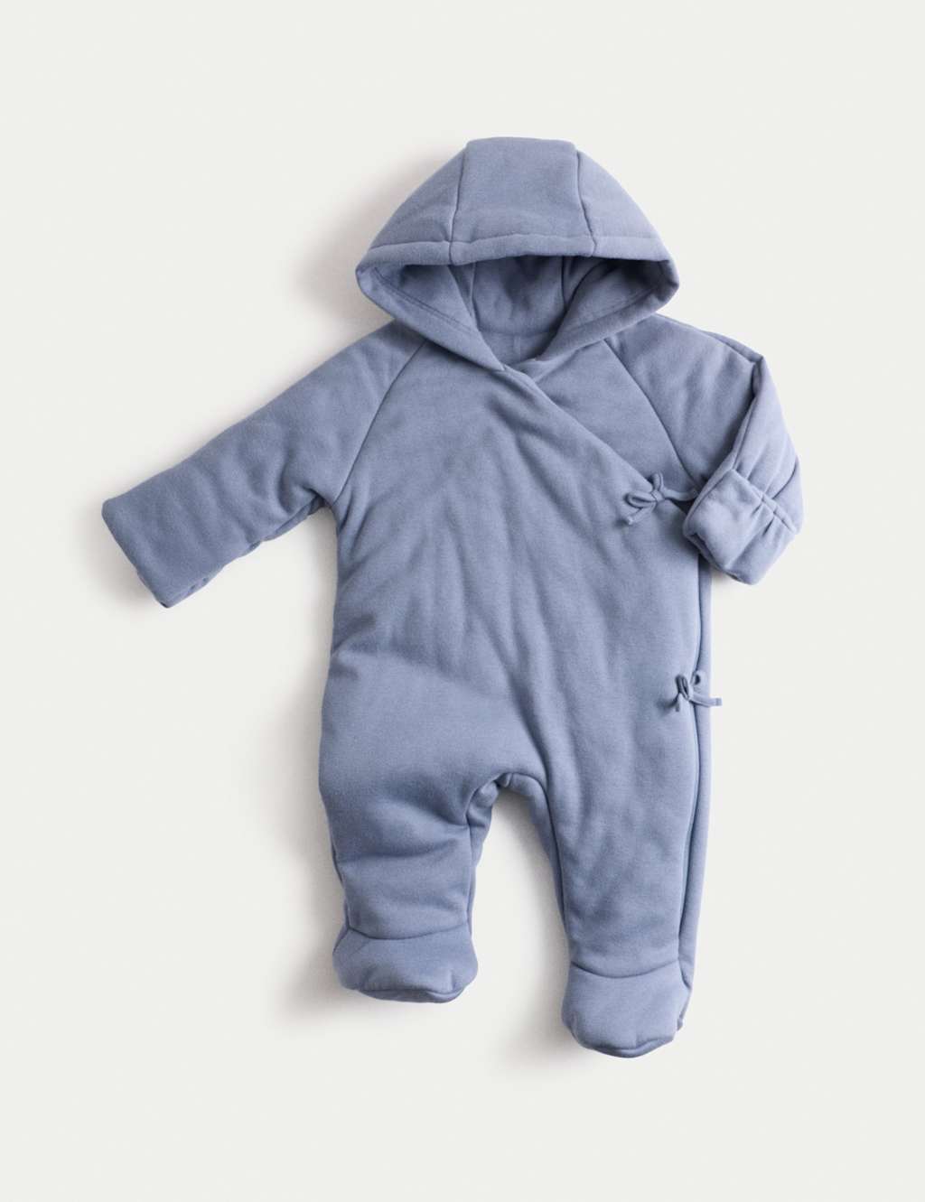 M&S Cotton Rich Hooded Wrap Pramsuit (0-12 Mths) Steel Blue