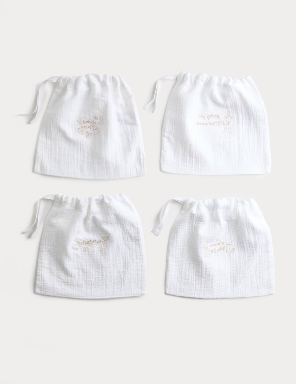M&S Kids 4 Pack Pure Cotton Packing Bags - Grey Marl