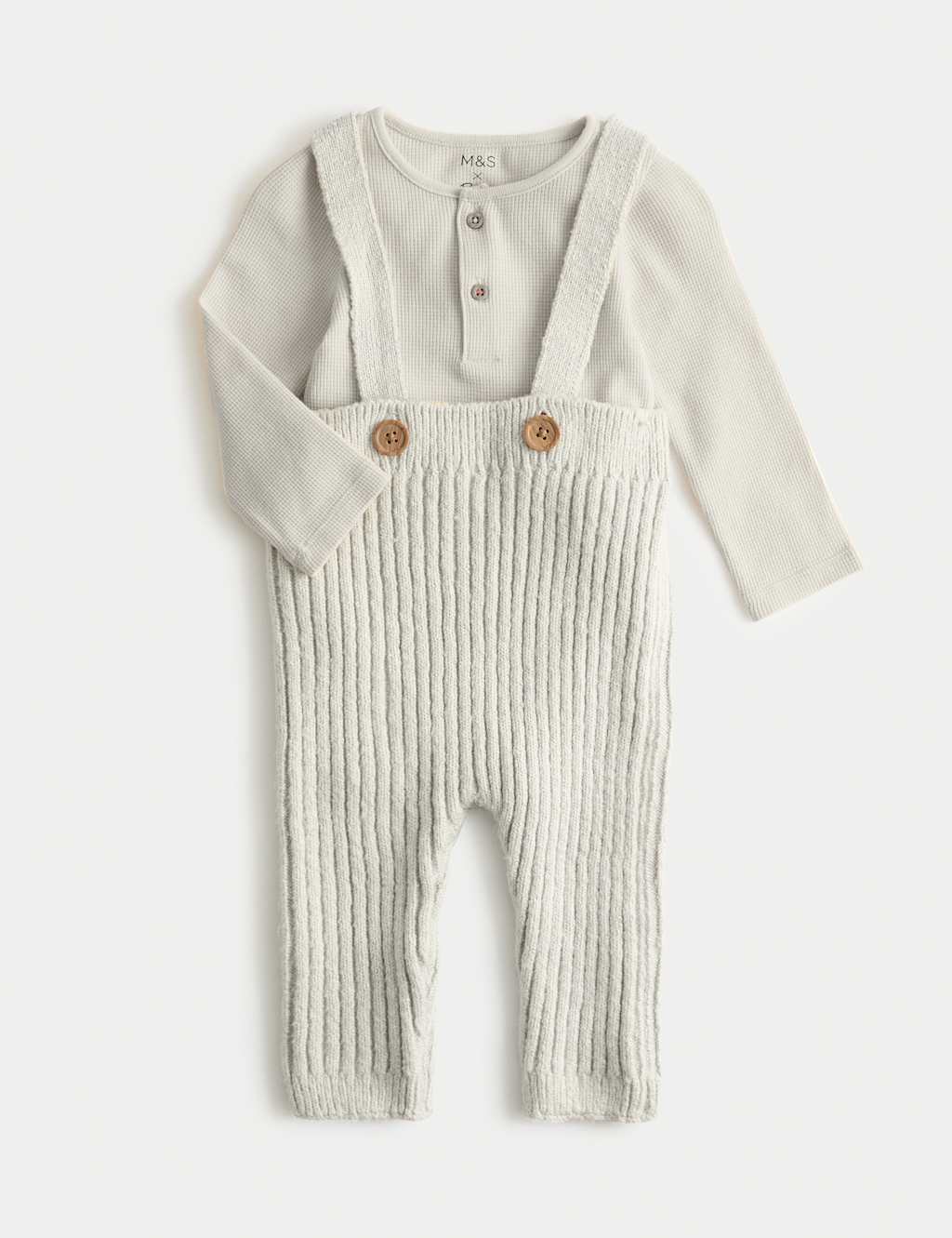 M&S x Binky 2pc Cotton Blend Knitted Outfit (7lbs-12 Mths) Grey Mix