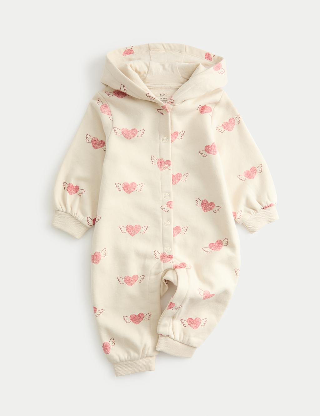 M&S Cotton Rich Hooded All in One (0-3 Yrs) Light Cream