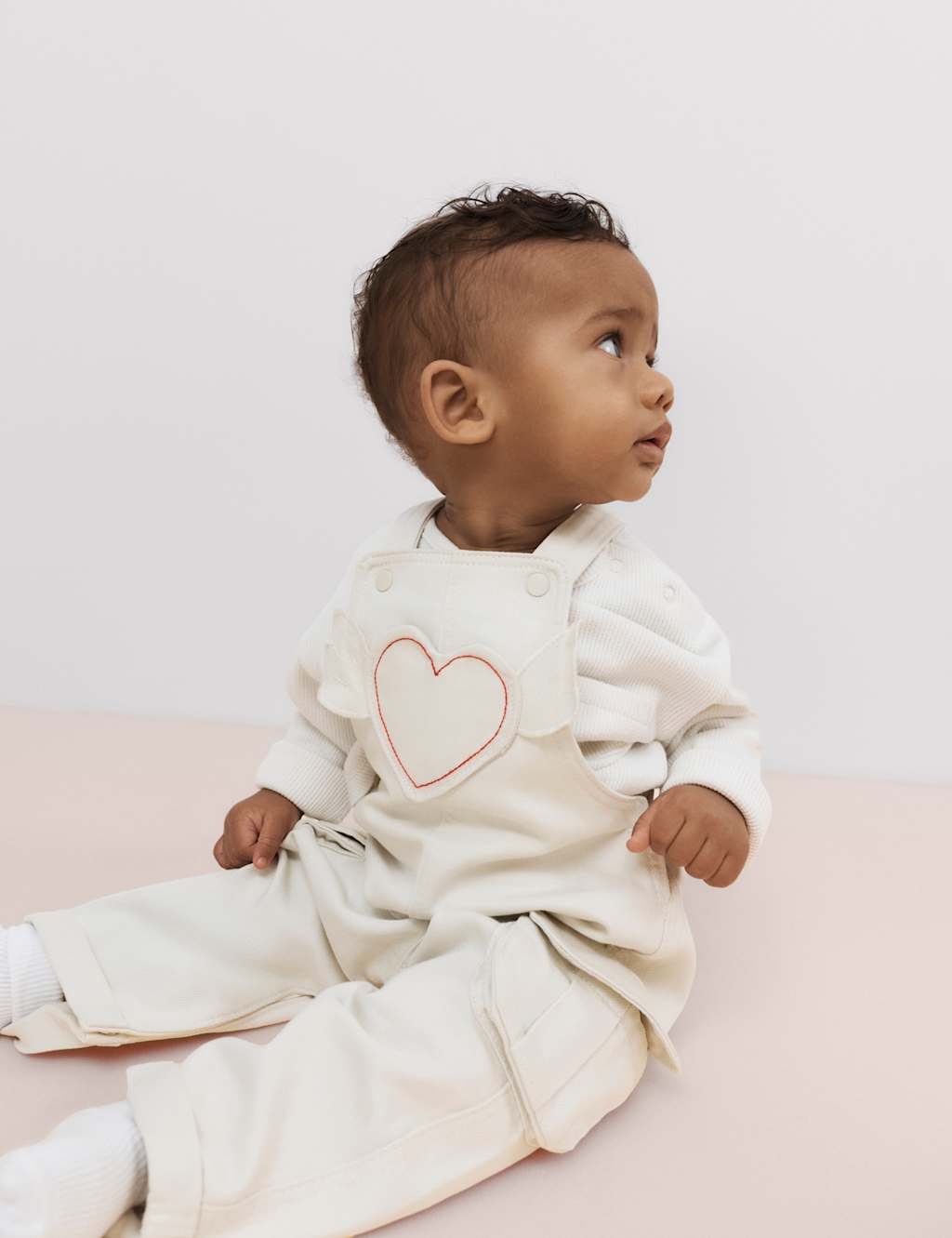 M&S Kids Cotton Rich Twill Dungarees (0-3 Yrs) - 3-6 Months - Light Cream