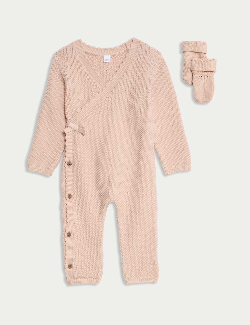 M&S Pure Cotton Knitted All in One with Booties (0-12 Mths) Dusty Pink