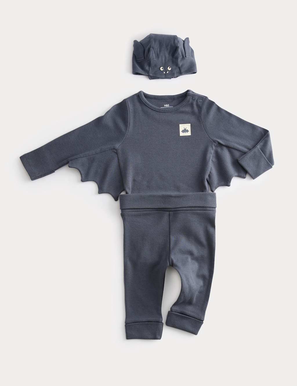 M&S 3pc Novelty Halloween Bat Outfit (0-24 Mths) Charcoal Mix