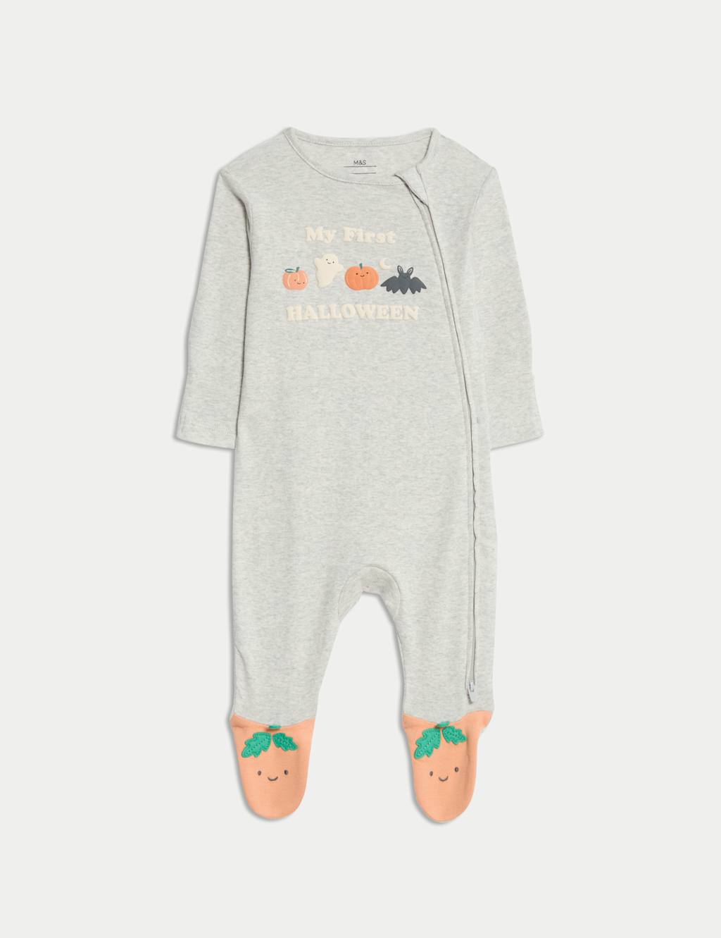 M&S Pure Cotton Halloween Sleepsuit (0-9 Mths) Grey Marl