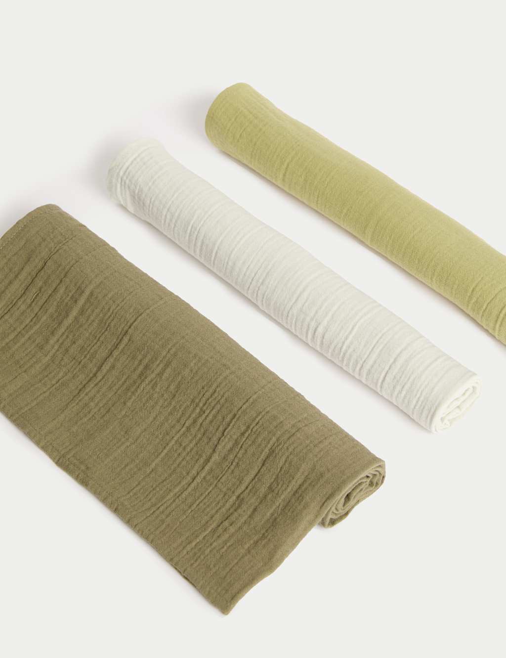 M&S 3pk Pure Cotton Muslins Green Mix