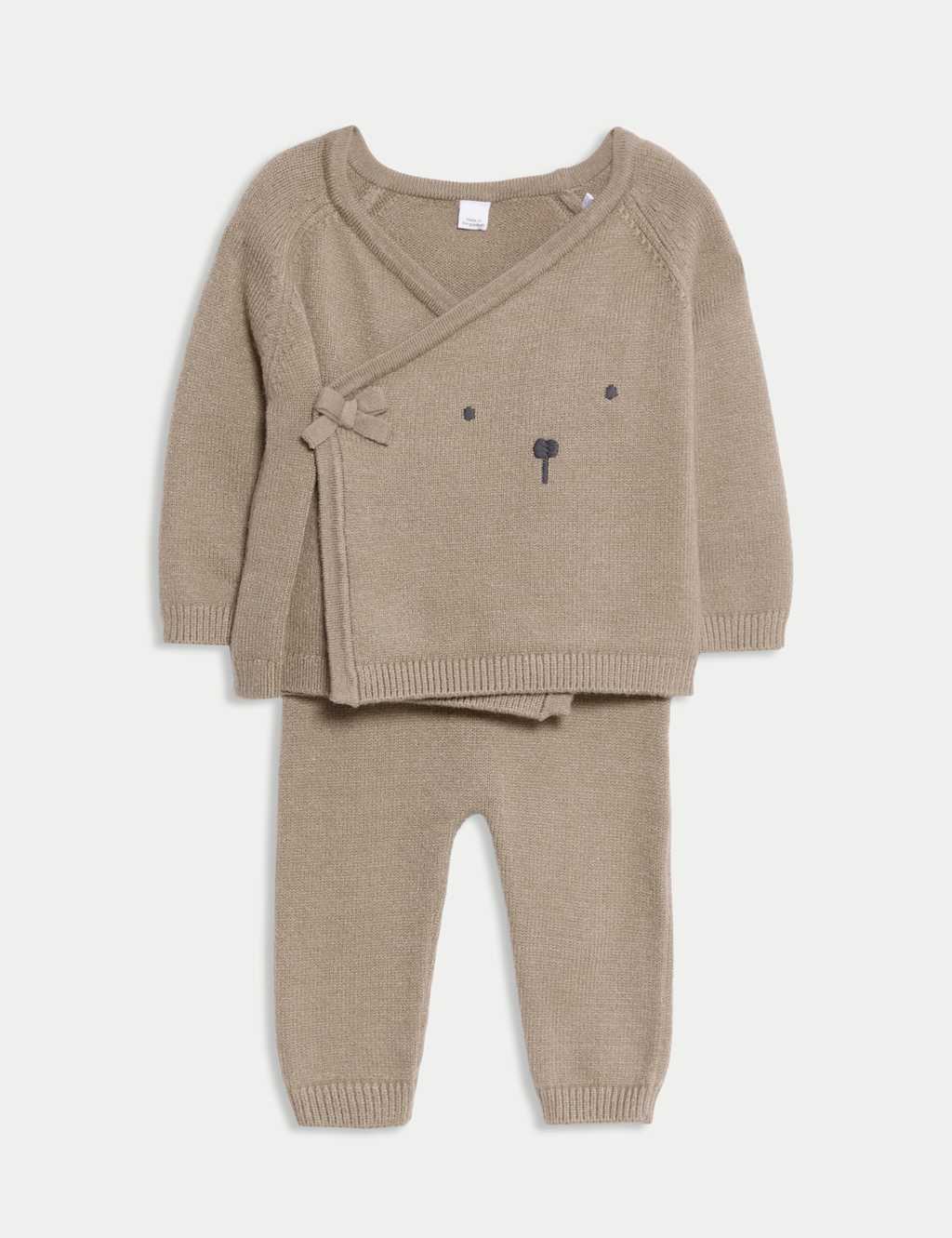M&S 2pc Knitted Bear Wrap Outfit (0-12 Mths) Brown
