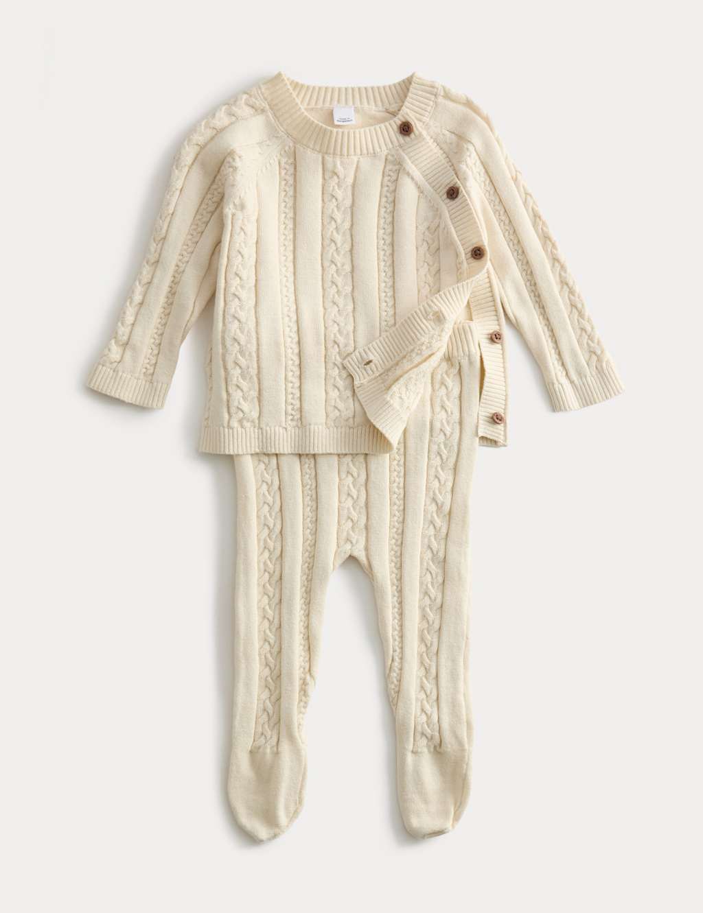 M&S 2pc Pure Cotton Knitted Crawler Outfit (0-12 Mths) Cream