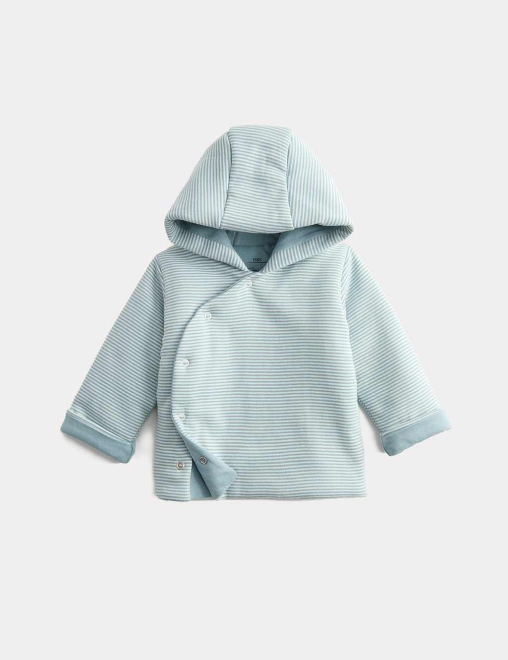 Pure Cotton Striped Wadded Jacket (0-12 Mths) Aqua