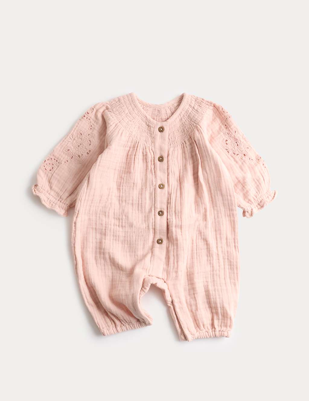 M&S Pure Cotton Broderie Woven All in One (0-12 Mths) Blush
