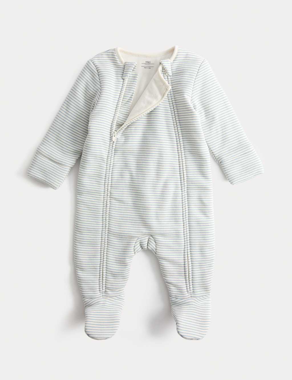 Pure Cotton 2.5 Tog Double Zip Sleepsuit (0-12 Mths) Blue Mix