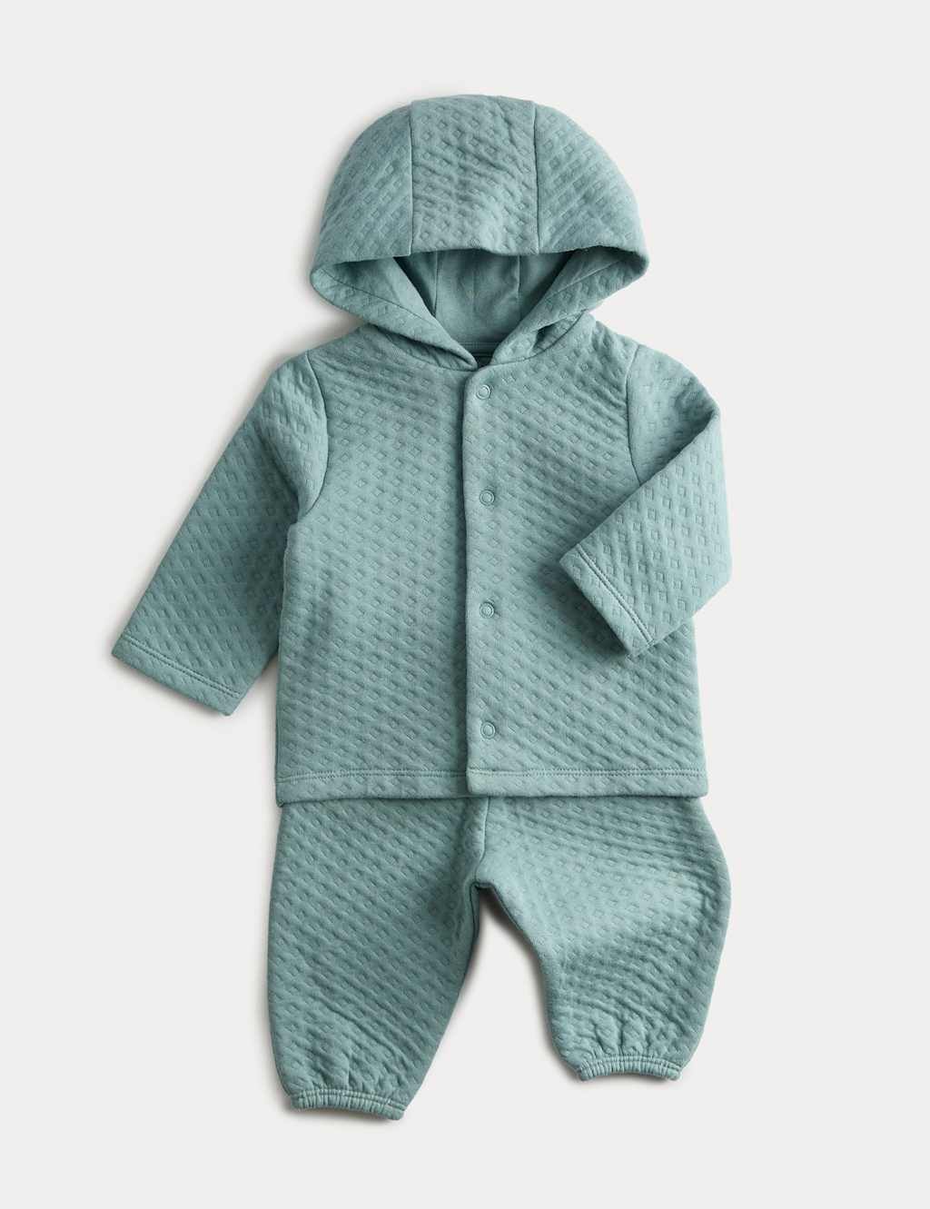 M&S 2pc Cotton Rich Quilted Hooded Wrap Outfit (0-12 Mths) Aqua