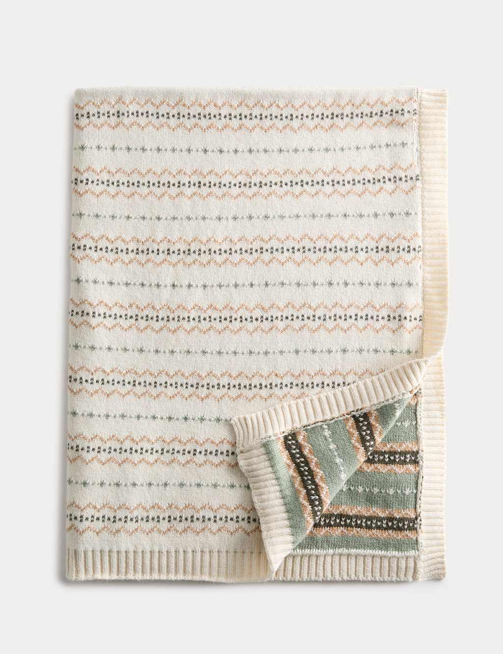 M&S Cotton Rich Fair Isle Shawl Cream