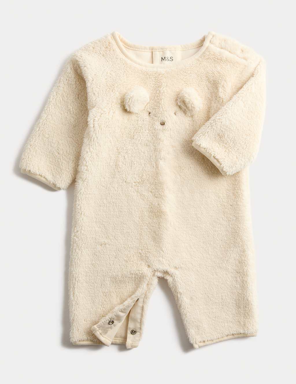 M&S Borg Bunny Ears Sleepsuit (0-12 Mths) Ivory Mix