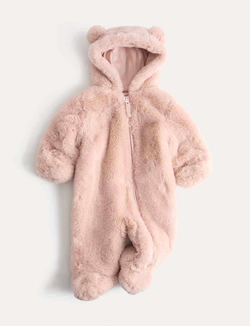 M&S Kids Faux Fur Hooded Pramsuit (0-12 Mths) - 9-12 Months - Blush