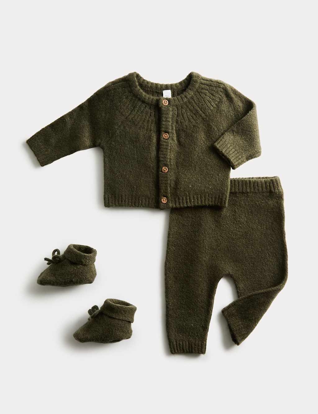 M&S 3pc Knitted Cardigan Booties Outfit (0-12 Mths) Pine Green