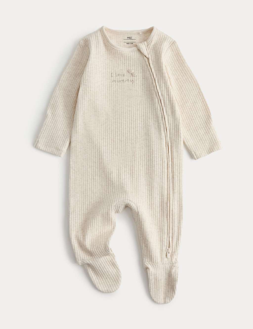 M&S Kids Cotton Rich I Love mummy Sleepsuit (0-12 Mths) - 3-6 Months - White