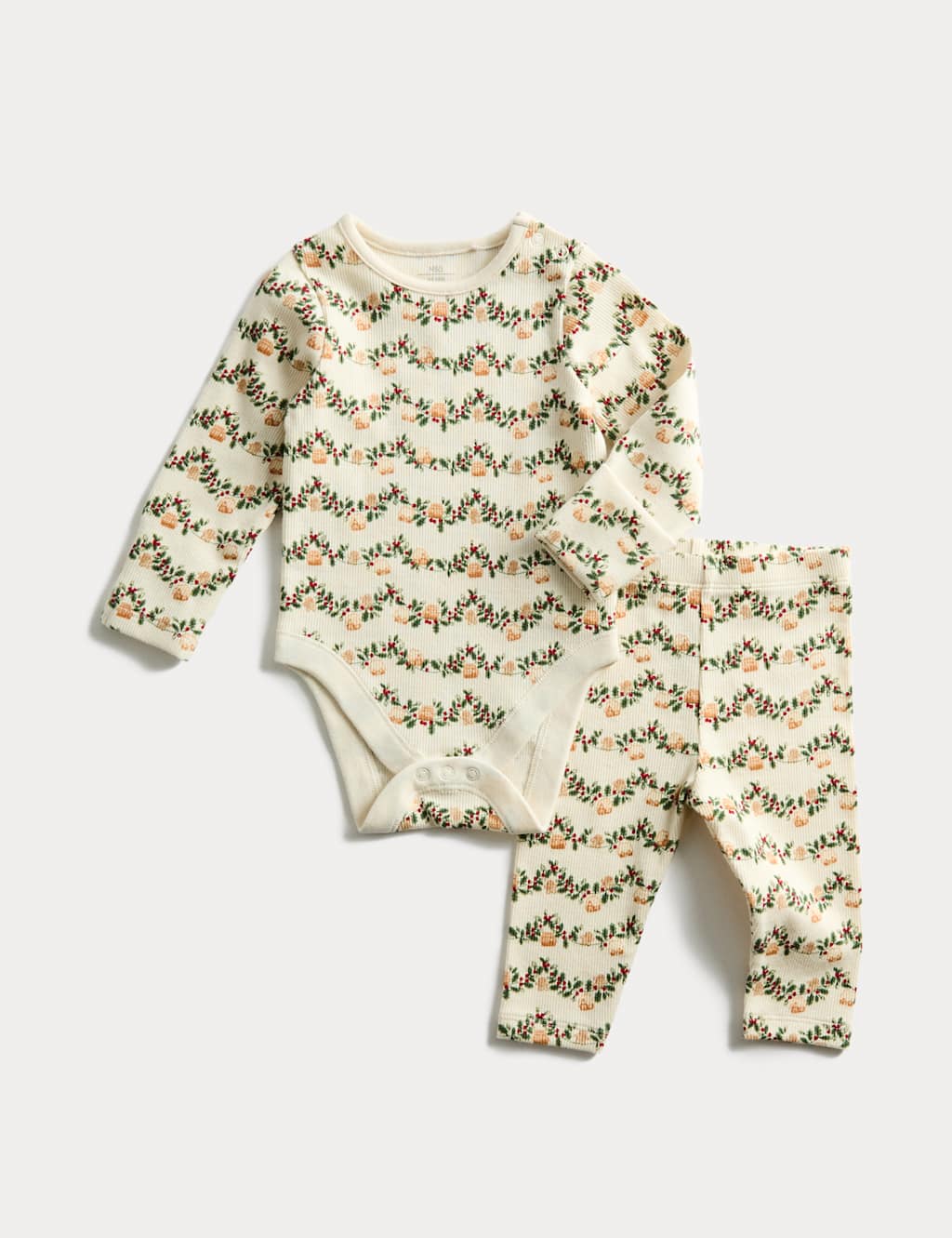 M&S 2pc Cotton Rich Novelty Print Bodysuit Outfit (0-12 Mths) Ivory Mix