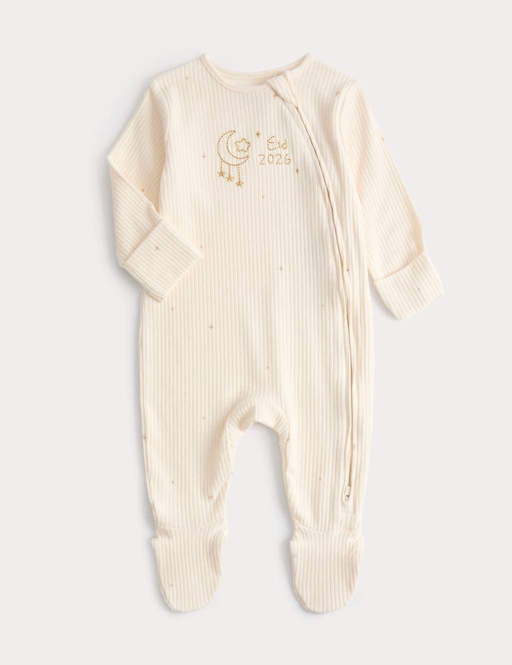 M&S Girls Cotton Rich Ribbed Eid Sleepsuit (7lbs-1 Yrs) - Newborn - White