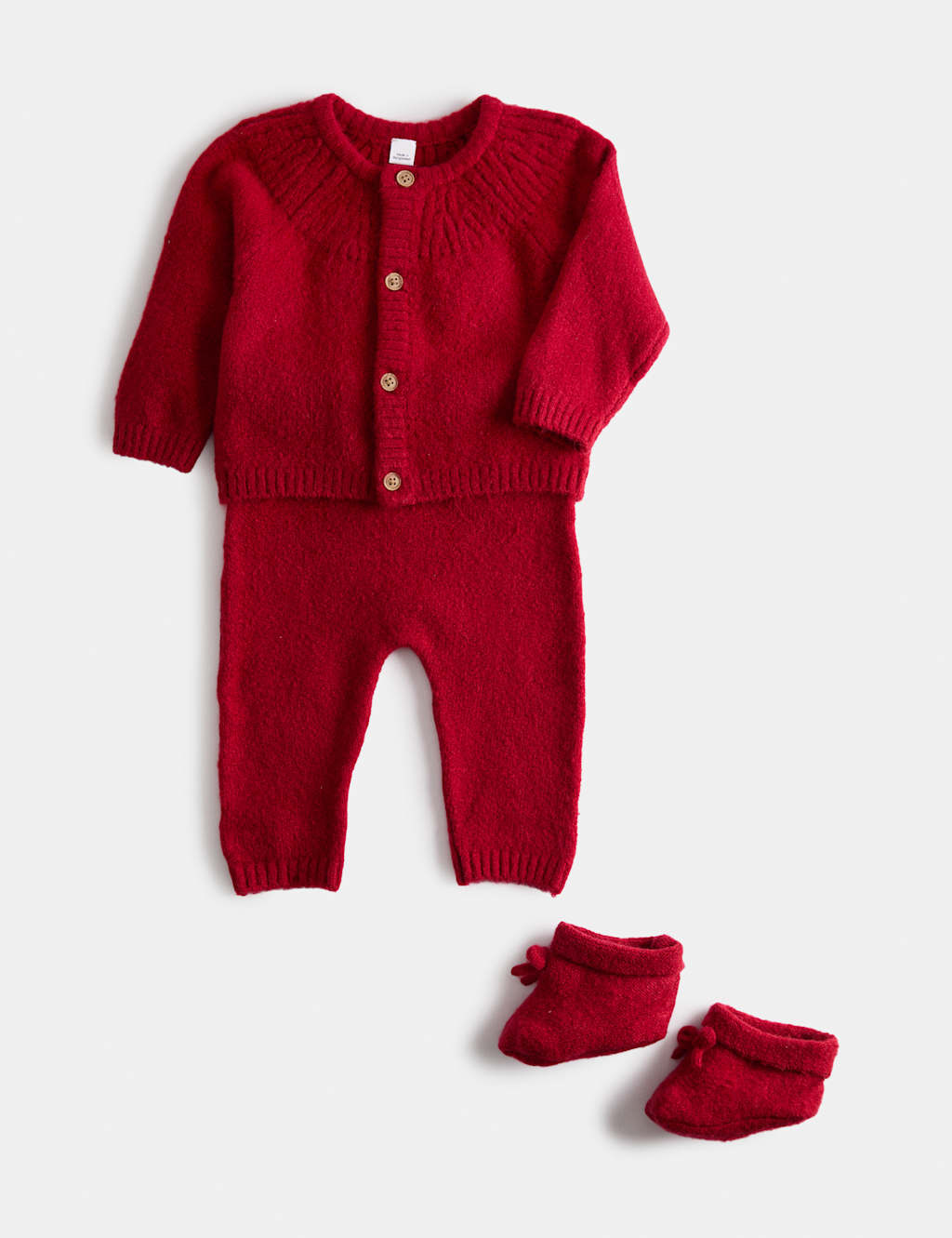 M&S Kids 3 Piece Knitted Outfit with Booties (7lbs - 18 Mths) - 1 Months - Red