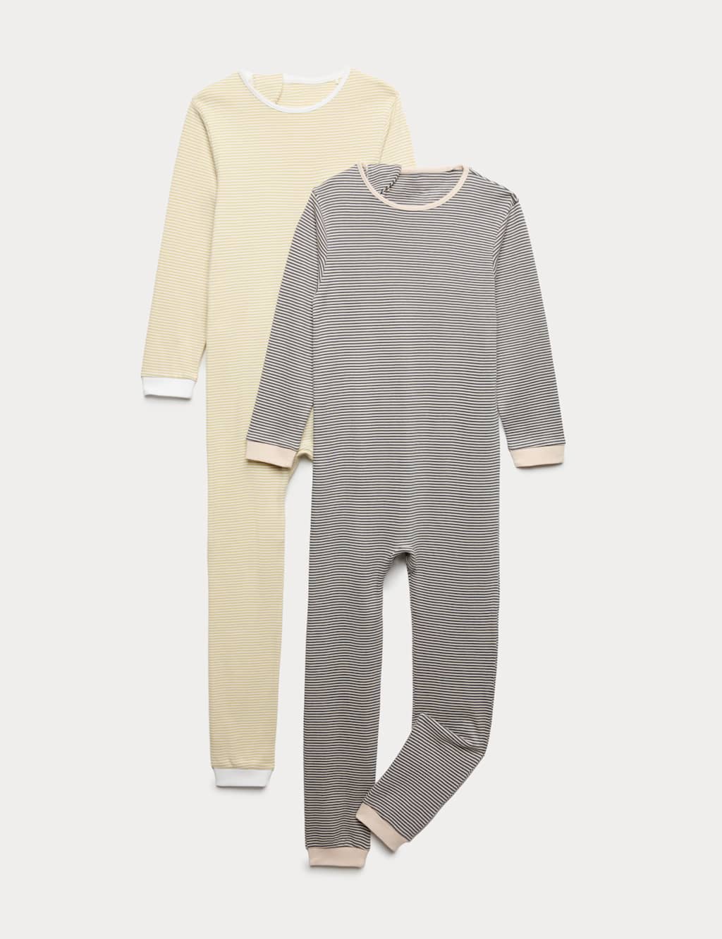Image of M&S 2 Pack Adaptive Pure Cotton Back Opening Sleepsuits (3-16 Yrs) Camomile