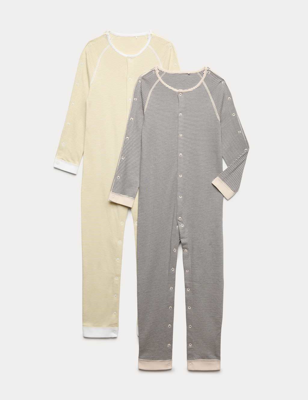 Image of M&S 2 Pack Adaptive Pure Cotton Full Opening Sleepsuits (7lbs - 16 Yrs) Camomile
