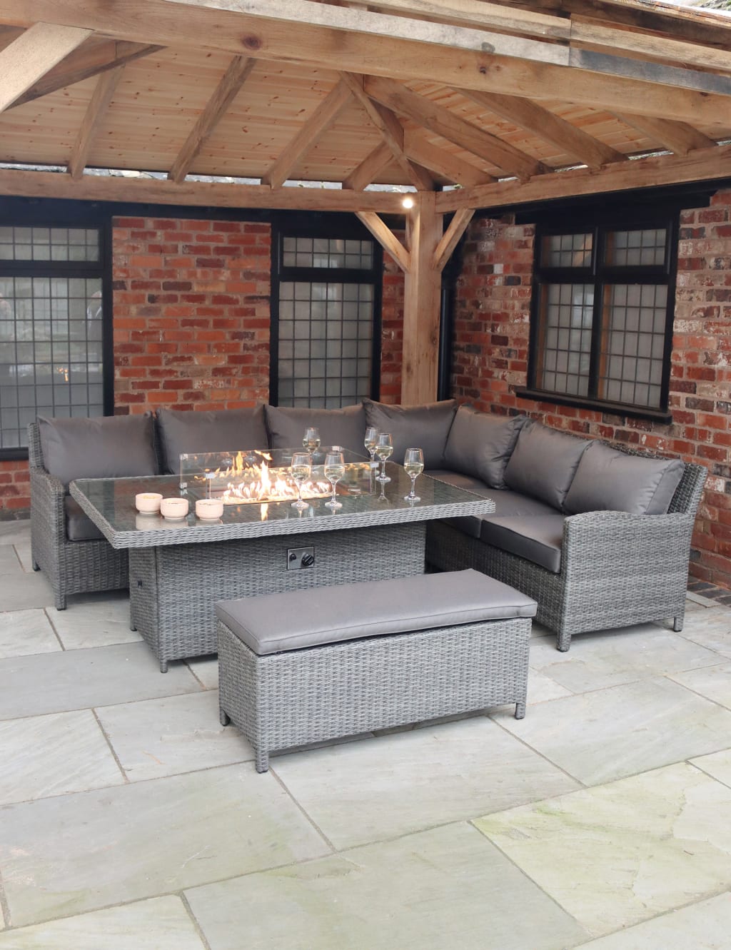 Paris Fire Pit Deluxe Rectangle Dining Set