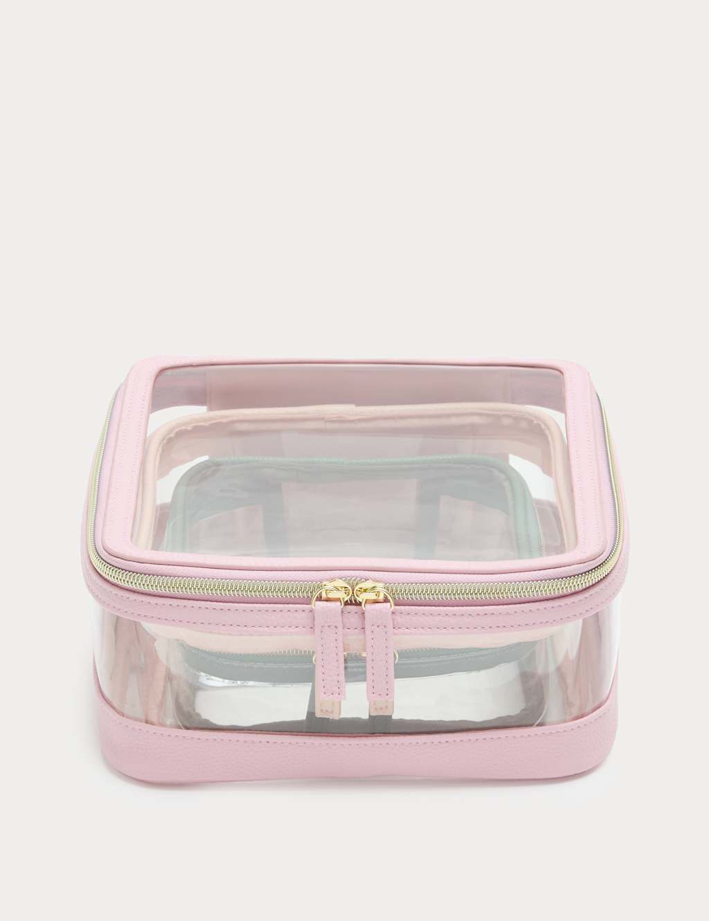 M&S Women's Set of 3 Clear Make-Up Bags - Pink Mix