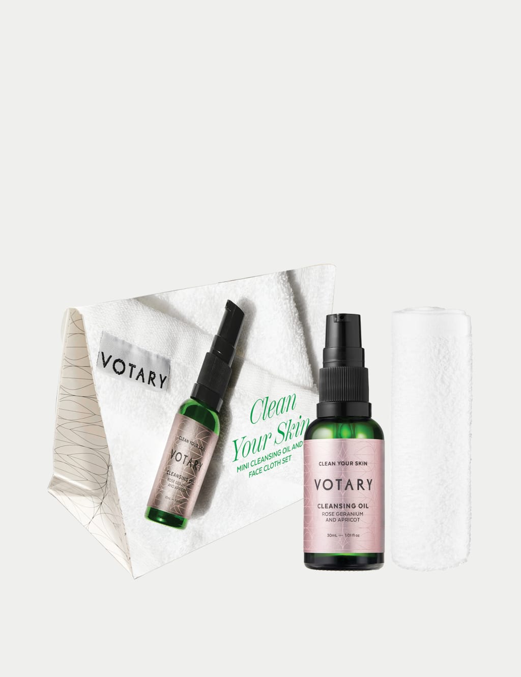 Votary Cleansing Oil 30ml - Geranium & Apricot 15ml - Mini Boxbag set