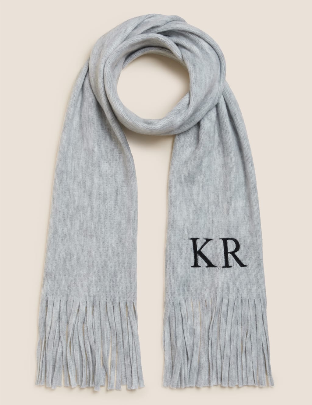 M&S Collection Personalised Women's Knitted Tassel Scarf - Grey, Grey