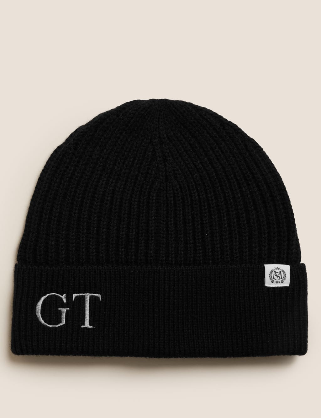 M&S Collection Personalised Men's Rib Beanie Hat - Black, Black
